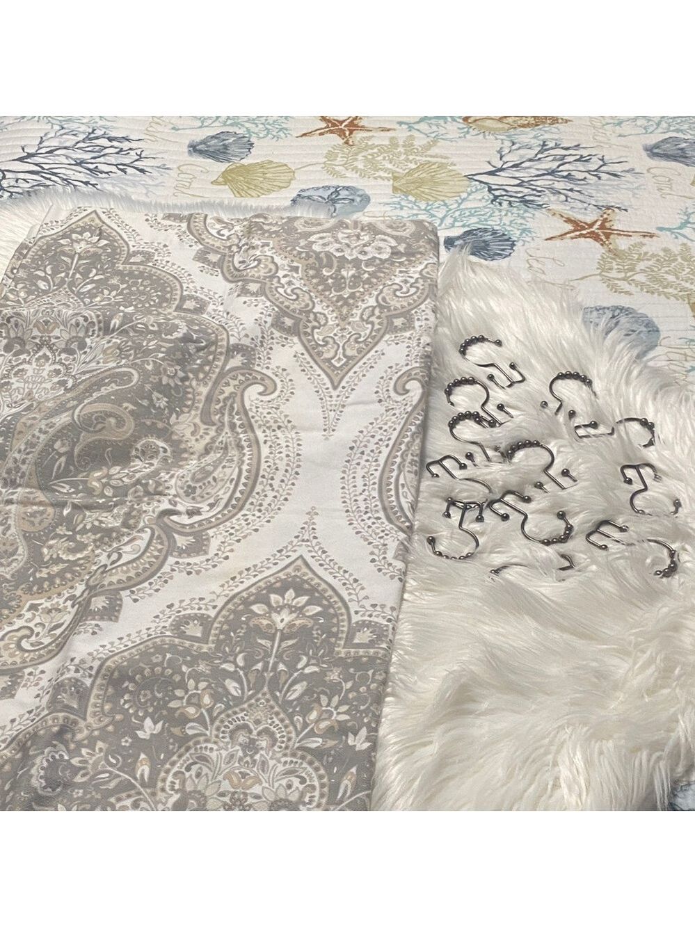 Tahari Gray/White/Beige Paisley Shower Curtain